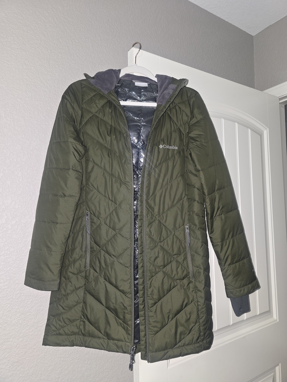 Columbia Heavenly Long Women's Olive Green Quilted Hooded Coat